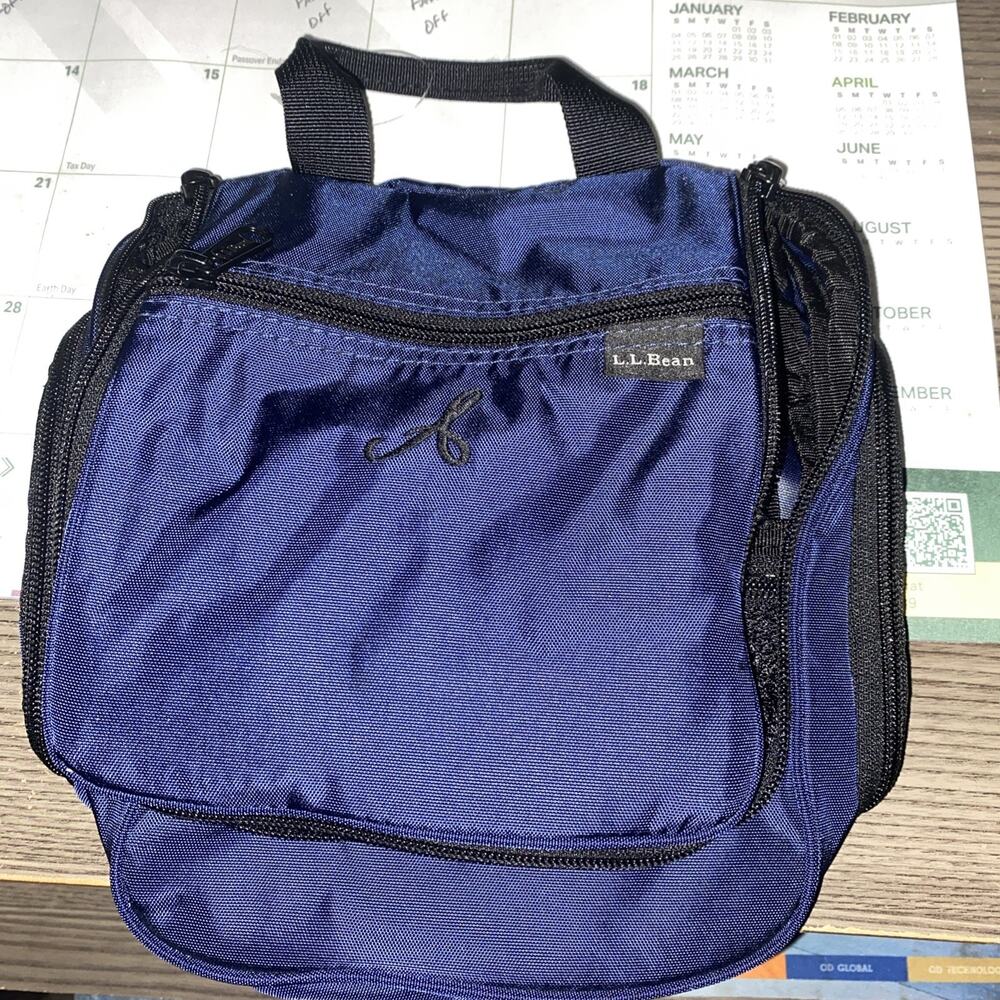 LL Bean Personal Organizer Toiletry Blue Bag Hanging Travel w/ Mirror
